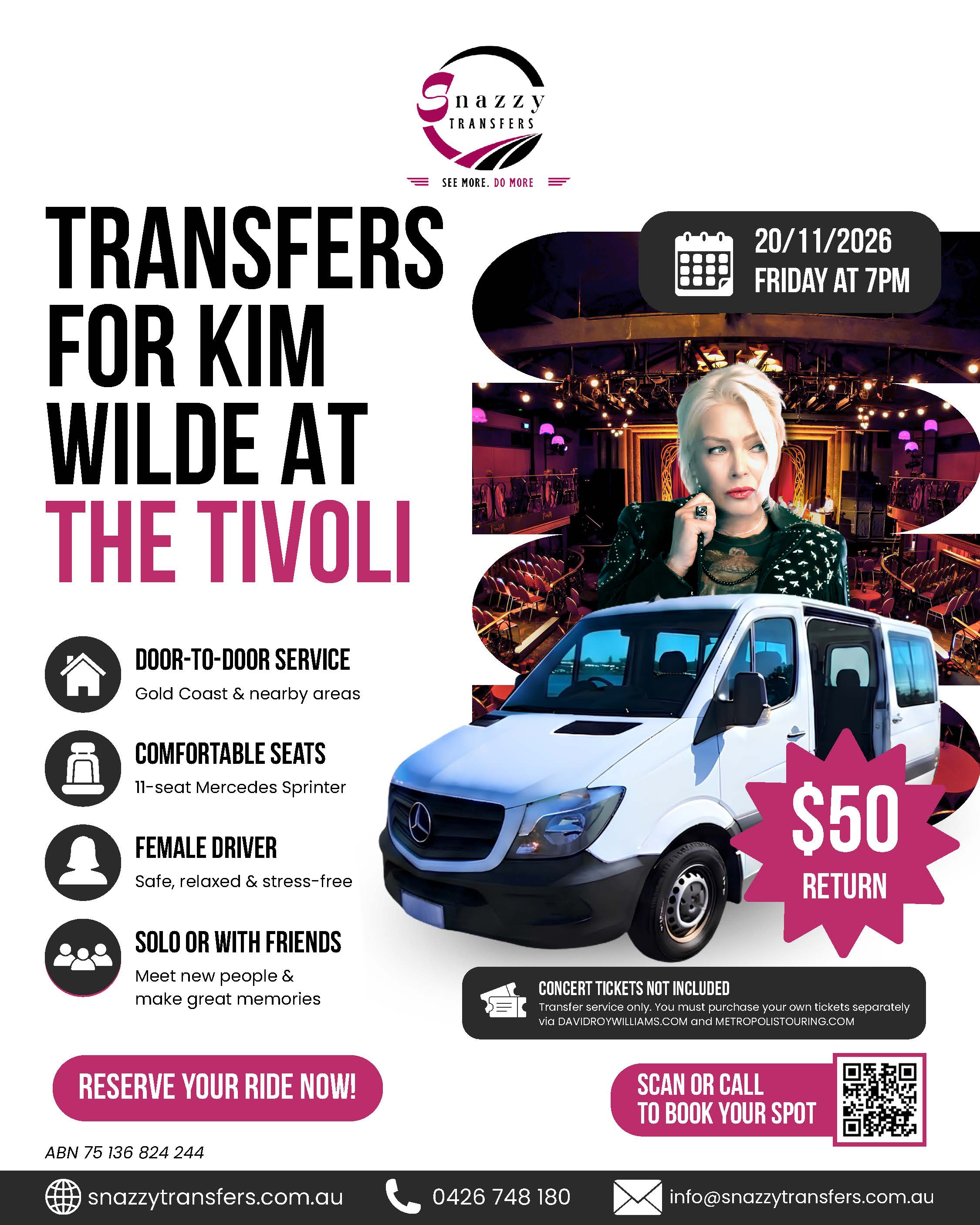 Snazzy Transfers- Kim Wilde concert at The Tivoli Brisbane.